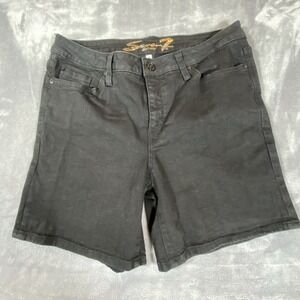 Seven7‎ Weekend Shorts Womens 12 Black Flat Front Mid Rise Zip Denim Stretch 6"